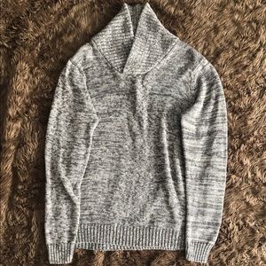 A Grey and White Shawl Pullover Sweater